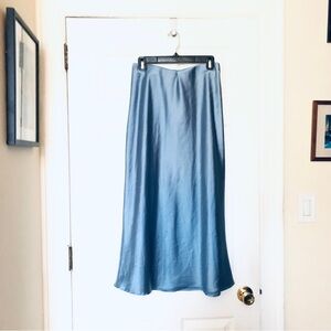 Zara satin skirt Dusty Blue  Midi Bias Cut Elastic Waist Size S